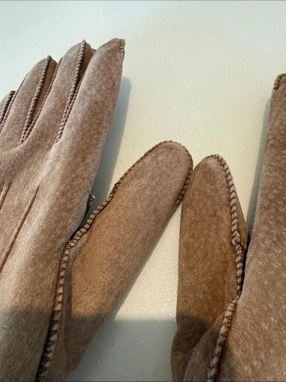 Brown Suede Faux Shearling-Trim Winter Gloves